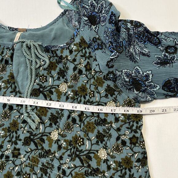 Free People Dress Womens Medium Lucky Loosey Mini Tunic Blue Paisley Floral Boho - Picture 5 of 11